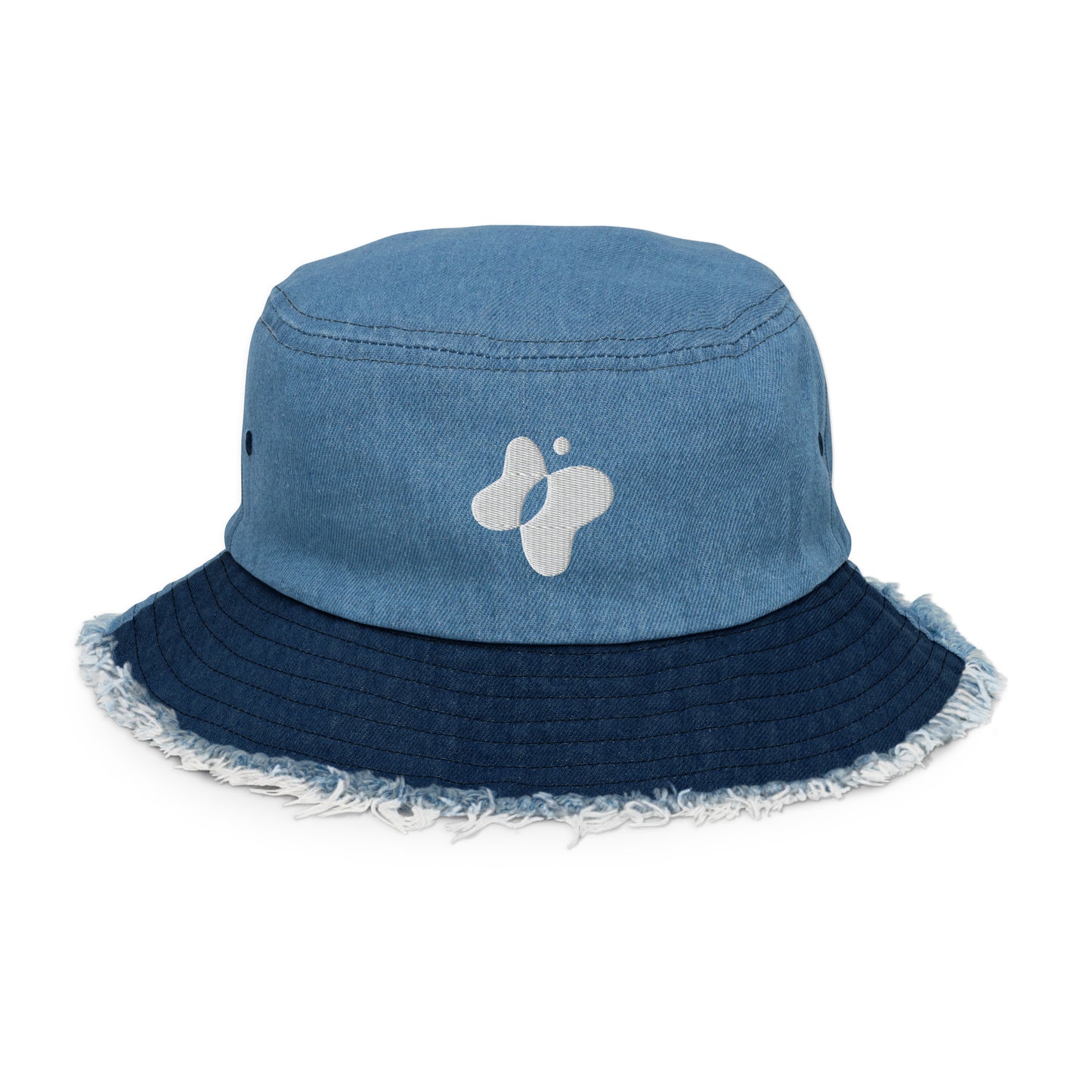 Malomo Butterfly Logo Distressed Denim Bucket Hat